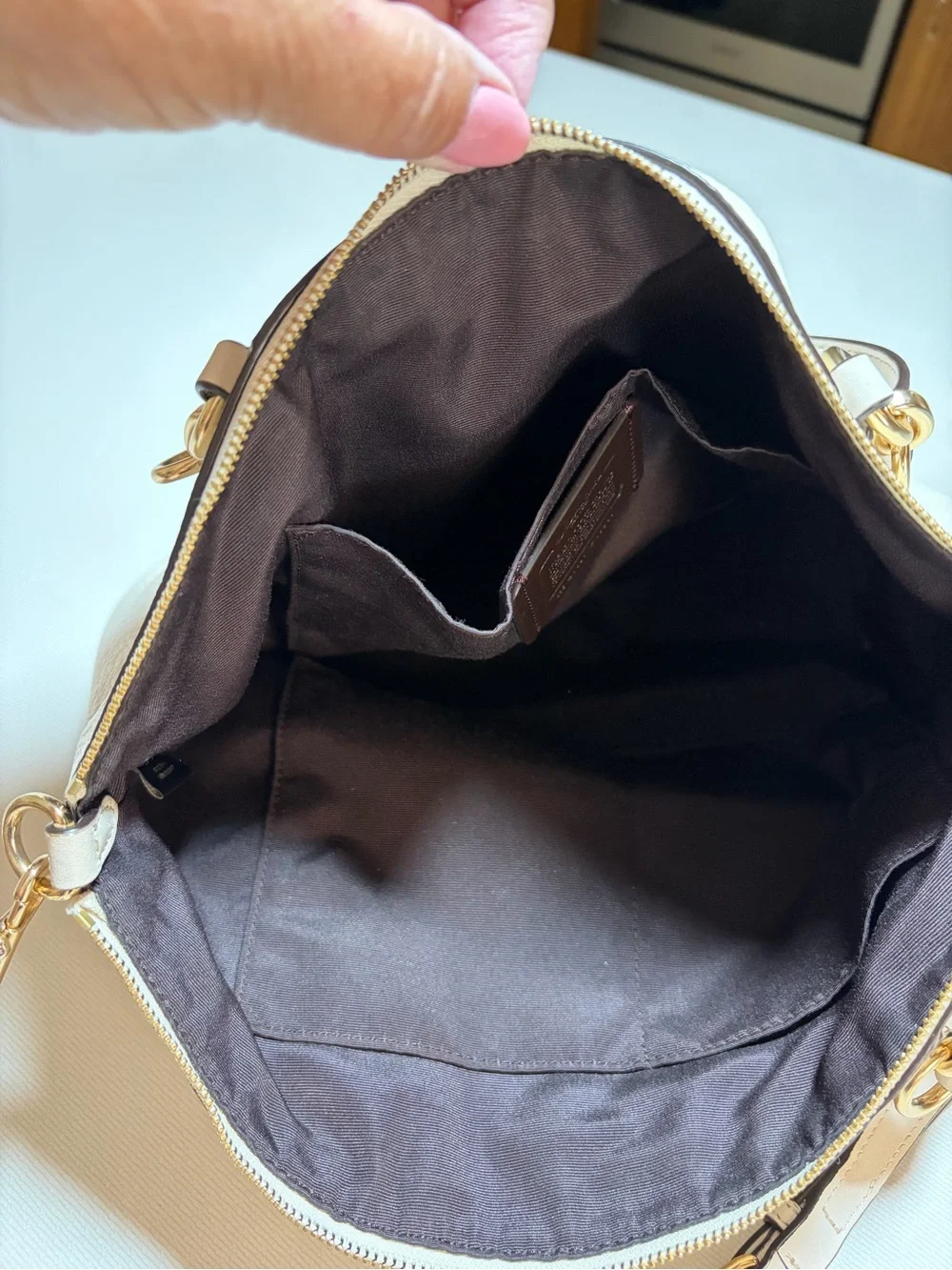 Coach Cream Leather Satchel with Gold Hardware